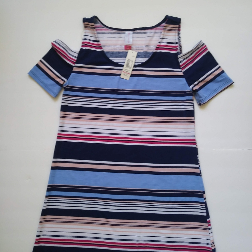No Boundaries Striped Cold Shoulder Summer Dress